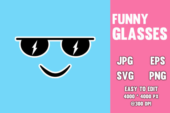 Funny and Smiling Glasses Face Graphics for Crafts